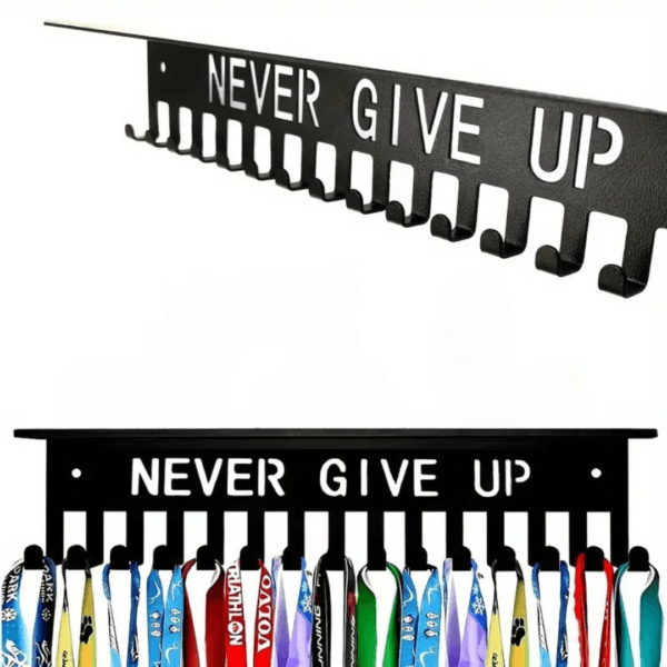 Never Give Up Black Metal Medal & Trophy Organizer - Image 2