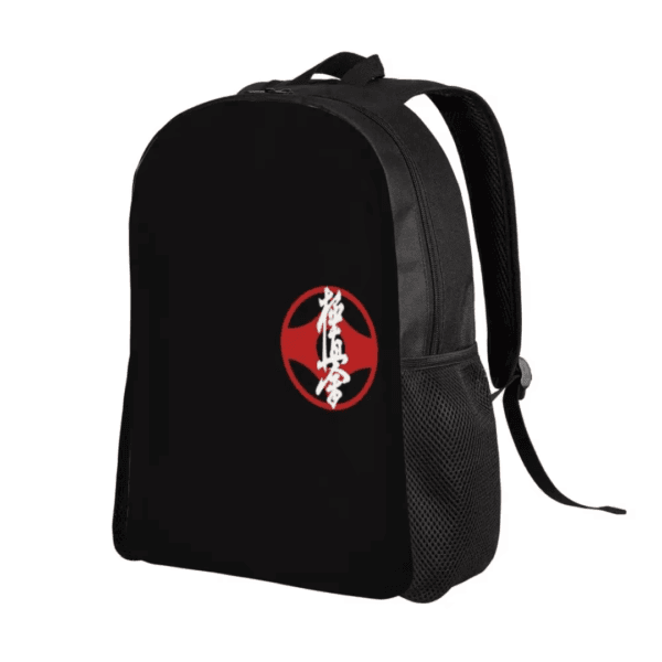 Kyokushin Karate Backpack – Black with Red Kanku Symbol and White Kanji 2