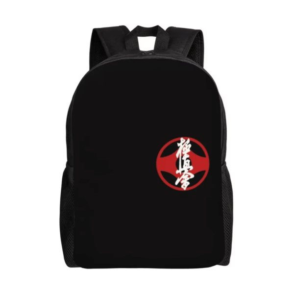 Kyokushin Karate Backpack – Black with Red Kanku Symbol and White Kanji