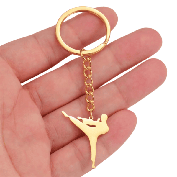 Stainless Steel Karate Keychain – Gold Colour Kick Design