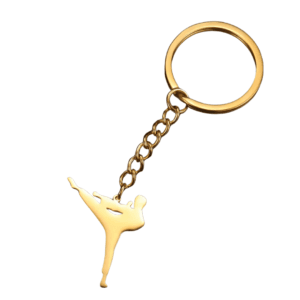 Stainless Steel Karate Keychain – Gold Colour Kick Design